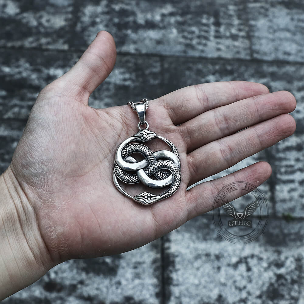 Double Ouroboros Snake Stainless Steel Animal Pendant