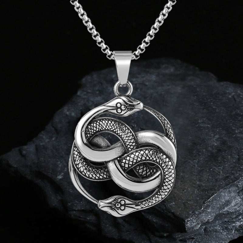 Double Ouroboros Snake Stainless Steel Animal Pendant 01 | Gthic.com