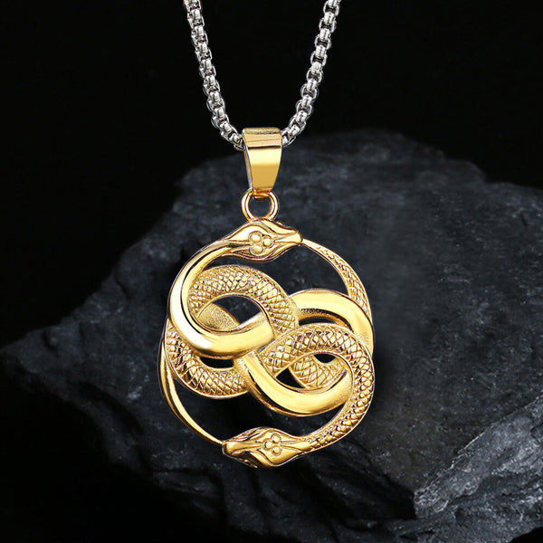Double Ouroboros Snake Stainless Steel Animal Pendant 02 | Gthic.com