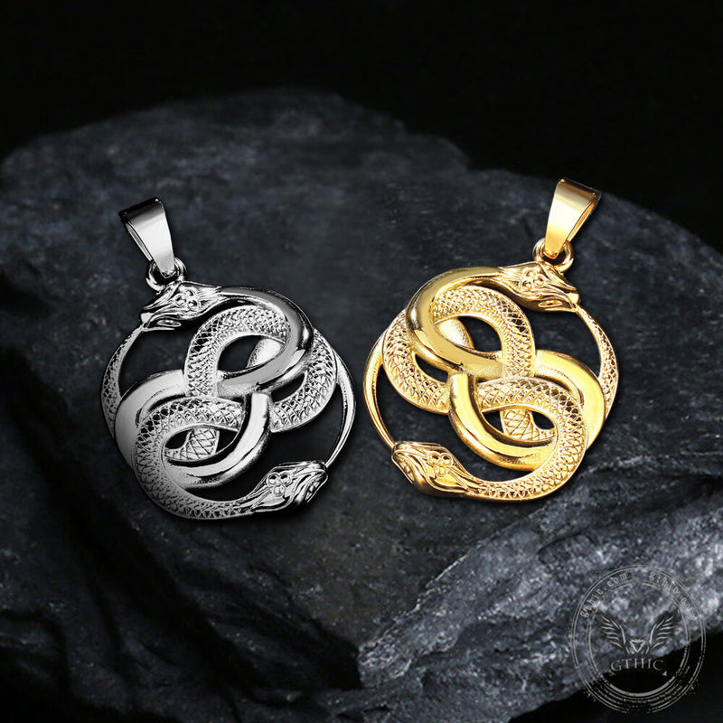 Double Ouroboros Snake Stainless Steel Animal Pendant 04 | Gthic.com
