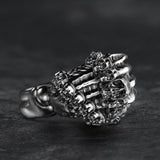 Dubbele rij Skull Claw Sterling Zilver Messing Ring