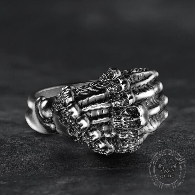 Double Row Skull Claw Sterling Silver Brass Ring | Gthic.com