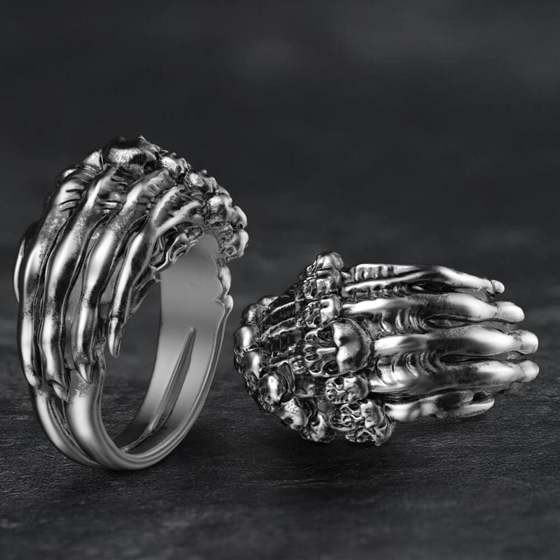 Double Row Skull Claw Sterling Silver Brass Ring | Gthic.com