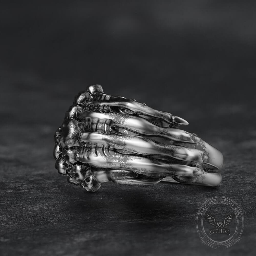Bague en laiton à double rangée de griffes de crâne en argent sterling