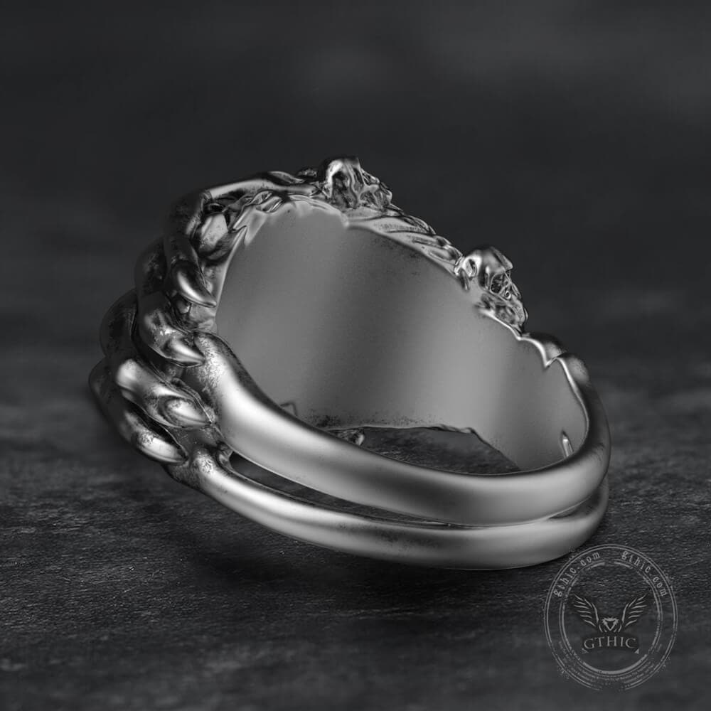 Bague en laiton à double rangée de griffes de crâne en argent sterling