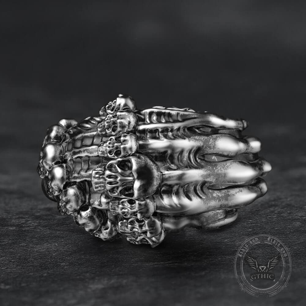 Double Row Skull Claw Sterling Silver Brass Ring | Gthic.com