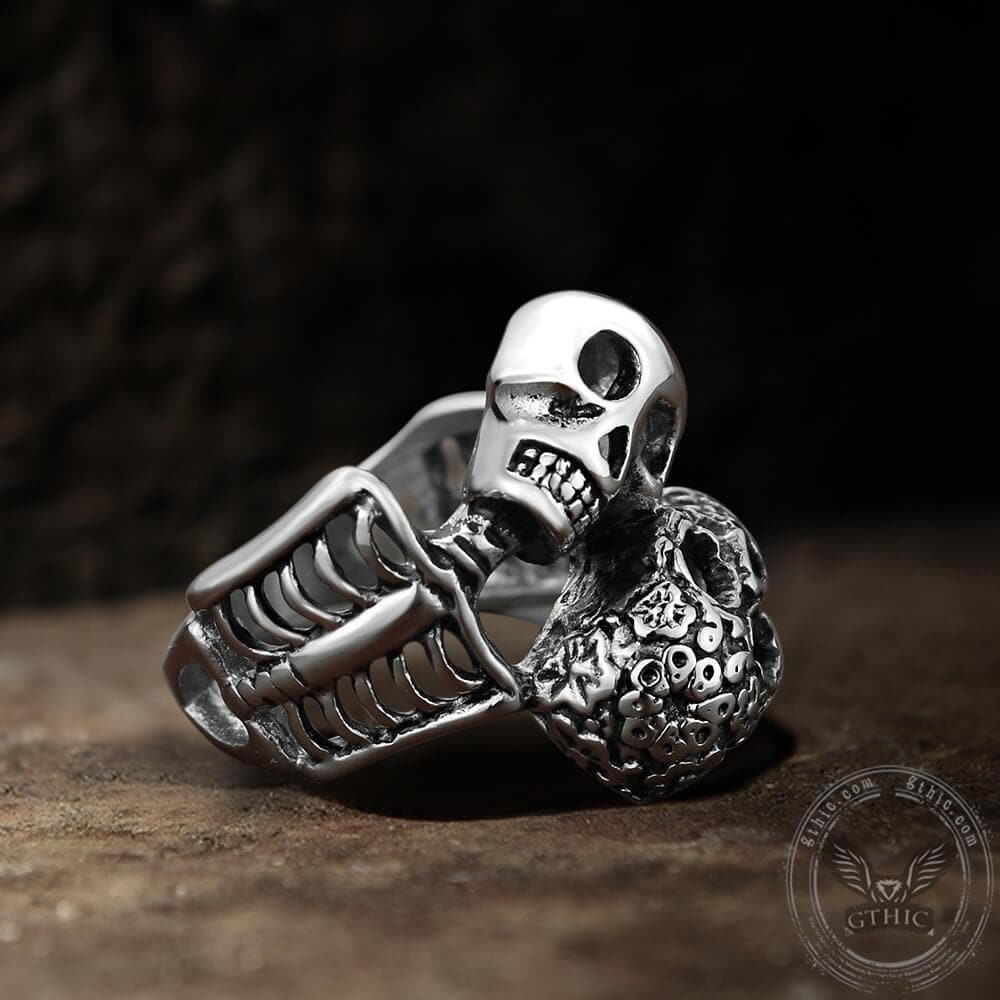 Double Skulls Stainless Steel Ring 02 | Gthic.com