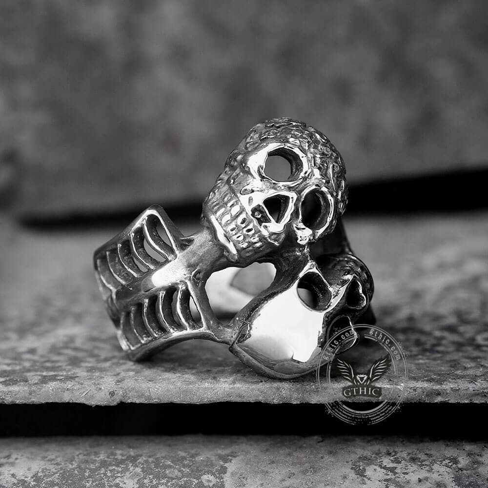 Double Skulls Stainless Steel Ring