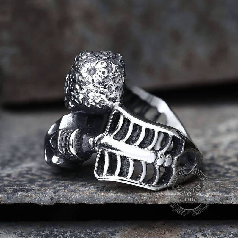Double Skulls Stainless Steel Ring 03 | Gthic.com