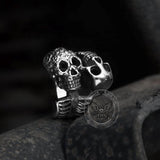Double Skulls Stainless Steel Ring 04 | Gthic.com