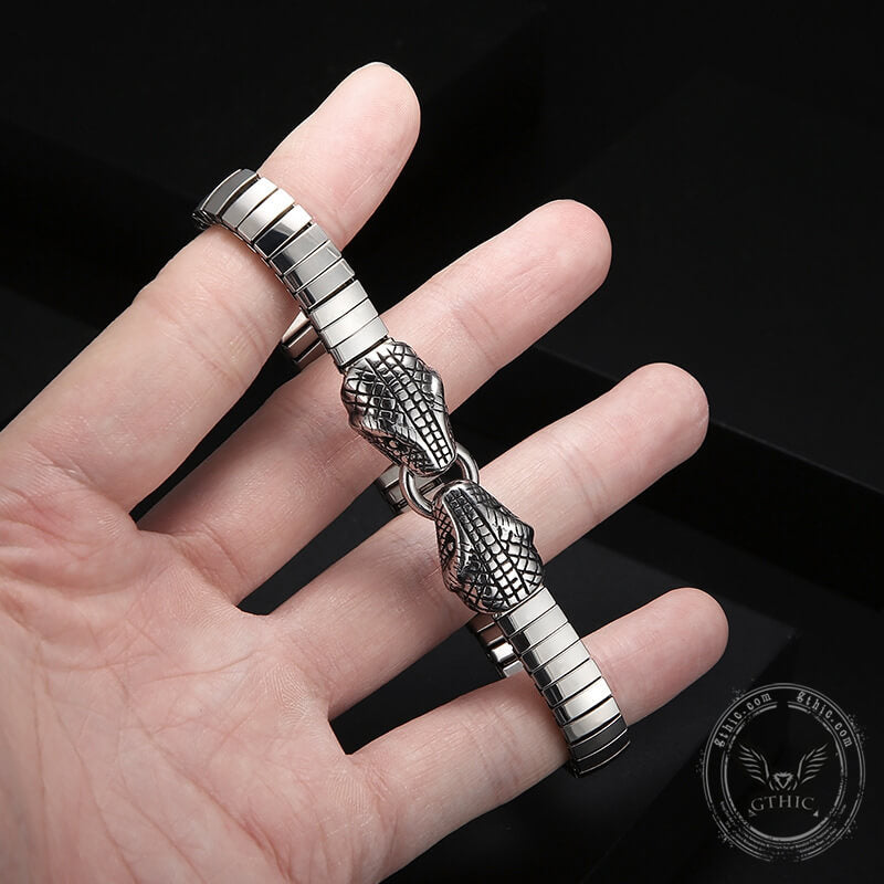 Double Snake Heads Stainless Steel Bracelet | Gthic.com