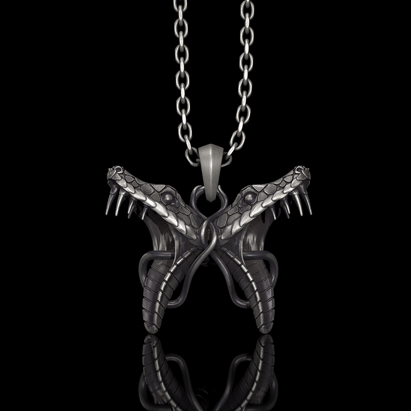 Double Snake Heads Sterling Silver Pendant | Gthic.com