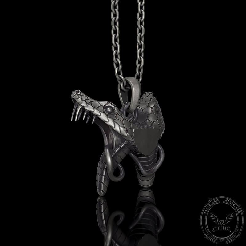 Double Snake Heads Sterling Silver Pendant | Gthic.com