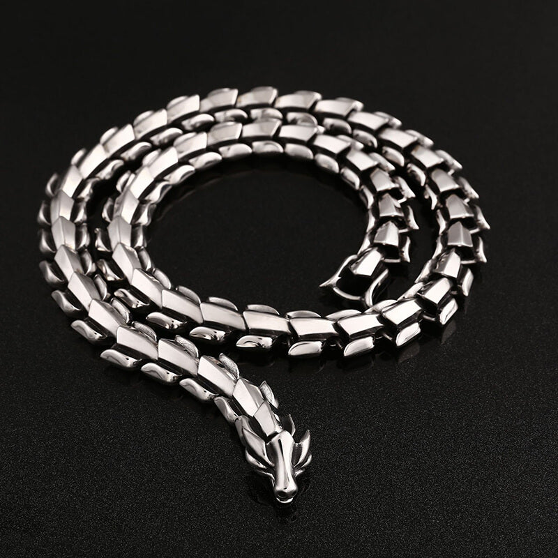 Dragon Bone Stainless Steel Necklace 01 silver| Gthic.com
