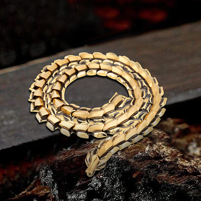 Dragon Bone Stainless Steel Necklace 02 gold| Gthic.com