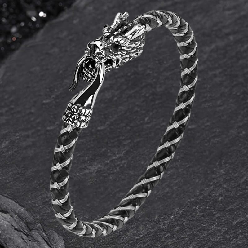 Dragon Clasp Stainless Steel Leather Bracelet | Gthic.com