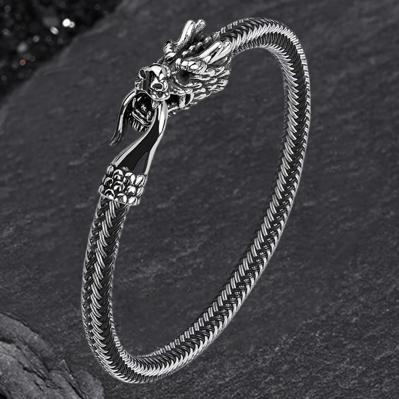 Dragon Clasp Stainless Steel Leather Bracelet | Gthic.com