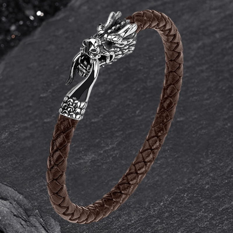 Dragon Clasp Stainless Steel Leather Bracelet | Gthic.com