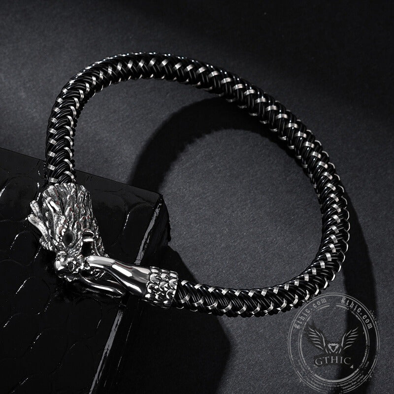 Dragon Clasp Stainless Steel Leather Bracelet