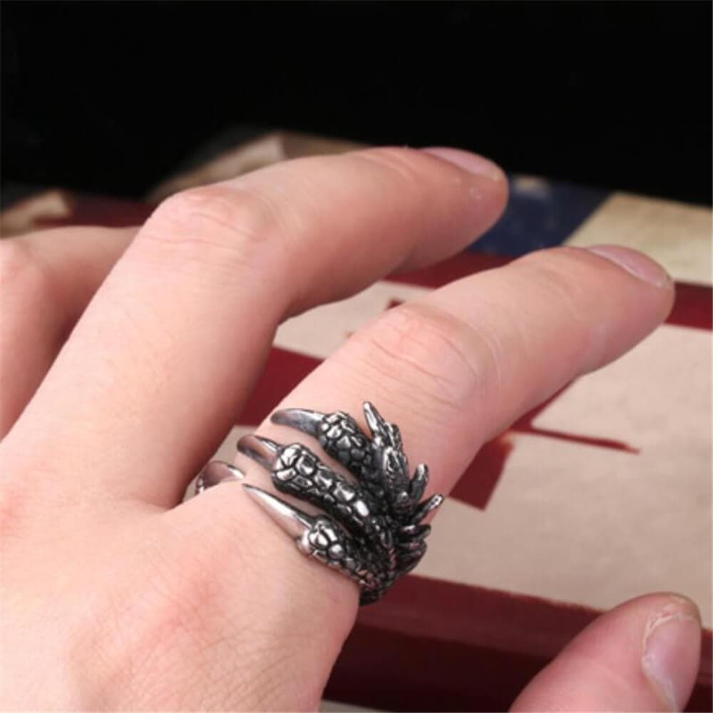 Men's Biker Gothic Number 13 Ring - Dragon Claw Stainless Steel Punk Ring (Size 7-14, Silver/Black)