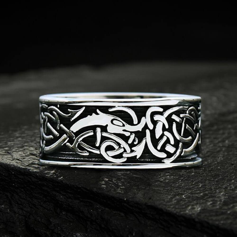 Dragon Head Celtic Knot Stainless Steel Viking Ring01 | Gthic.com