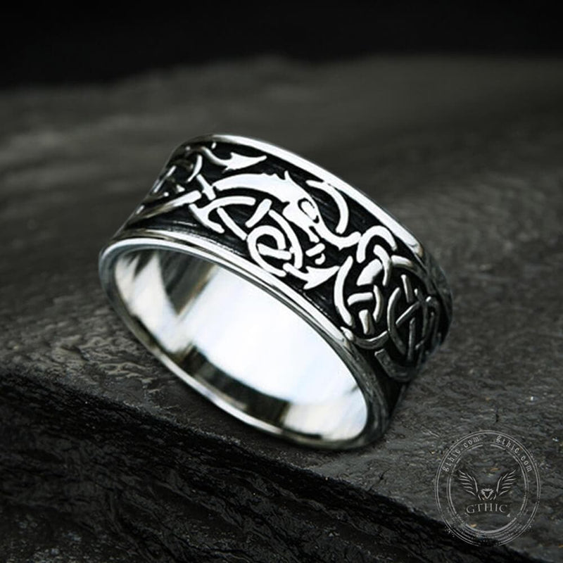 Dragon Head Celtic Knot Stainless Steel Viking Ring