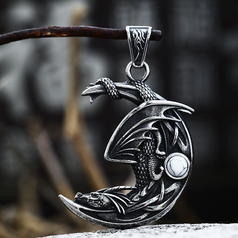 Sleeping Dragon Moon Stainless Steel Pendant | Gthic.com