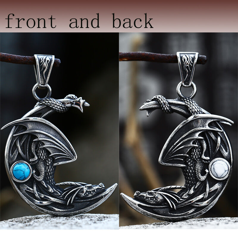 Sleeping Dragon Moon Stainless Steel Pendant | Gthic.com