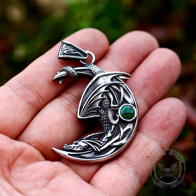 Sleeping Dragon Moon Stainless Steel Pendant | Gthic.com