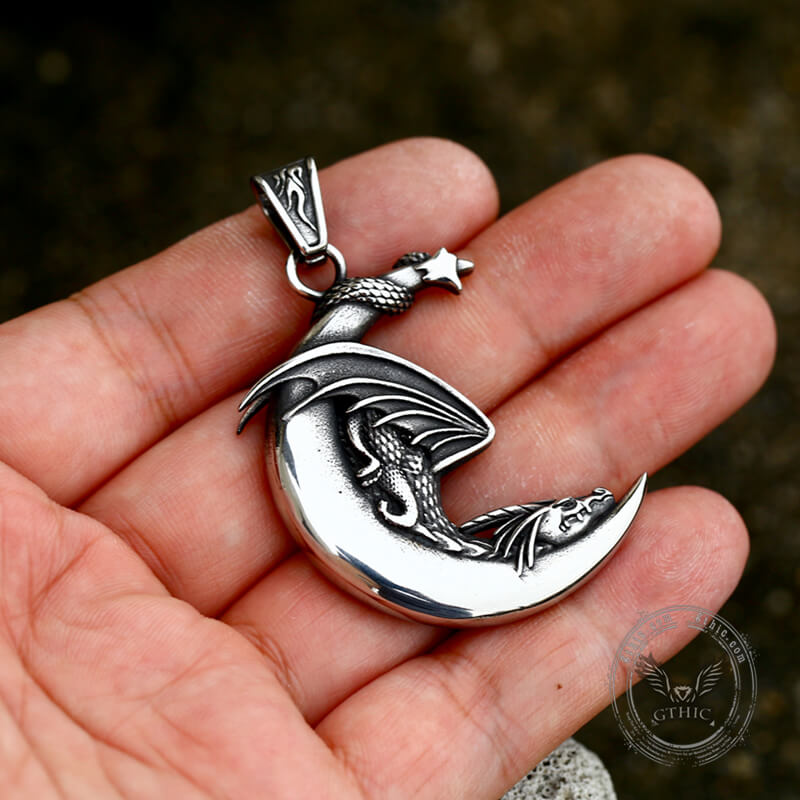 Sleeping Dragon Moon Stainless Steel Pendant