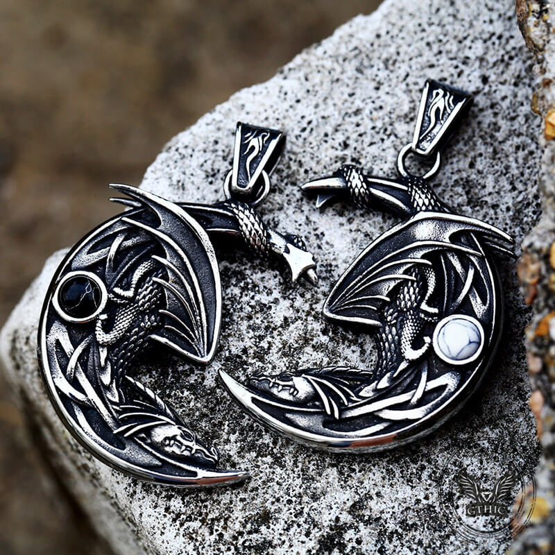 Sleeping Dragon Moon Stainless Steel Pendant