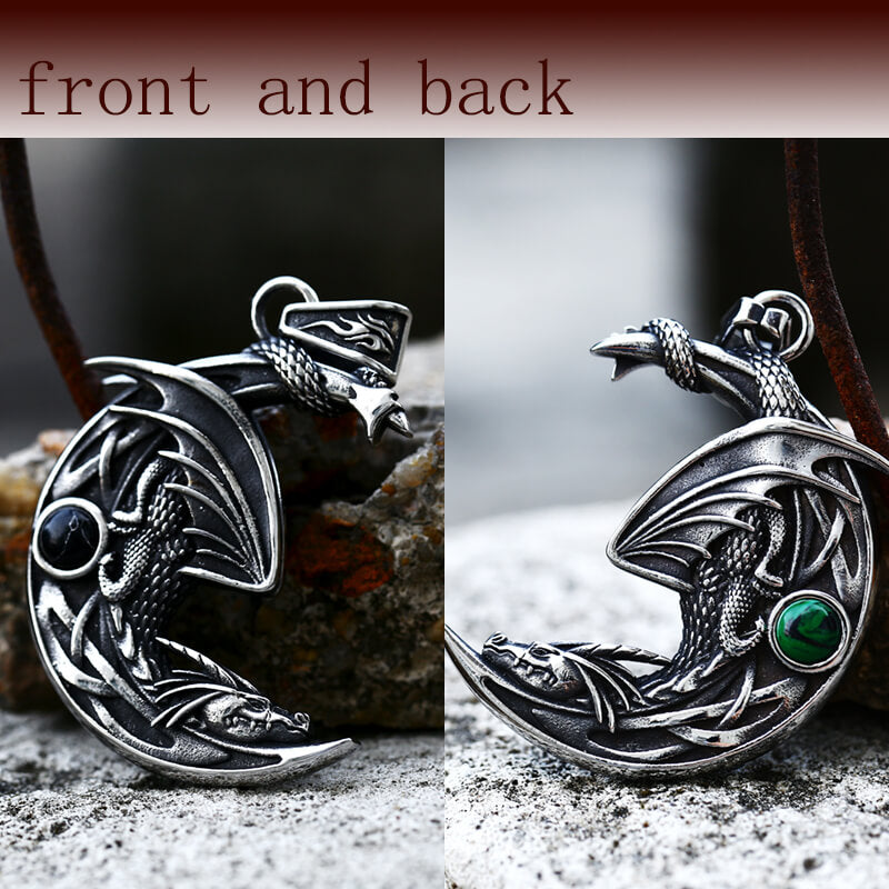 Sleeping Dragon Moon Stainless Steel Pendant | Gthic.com