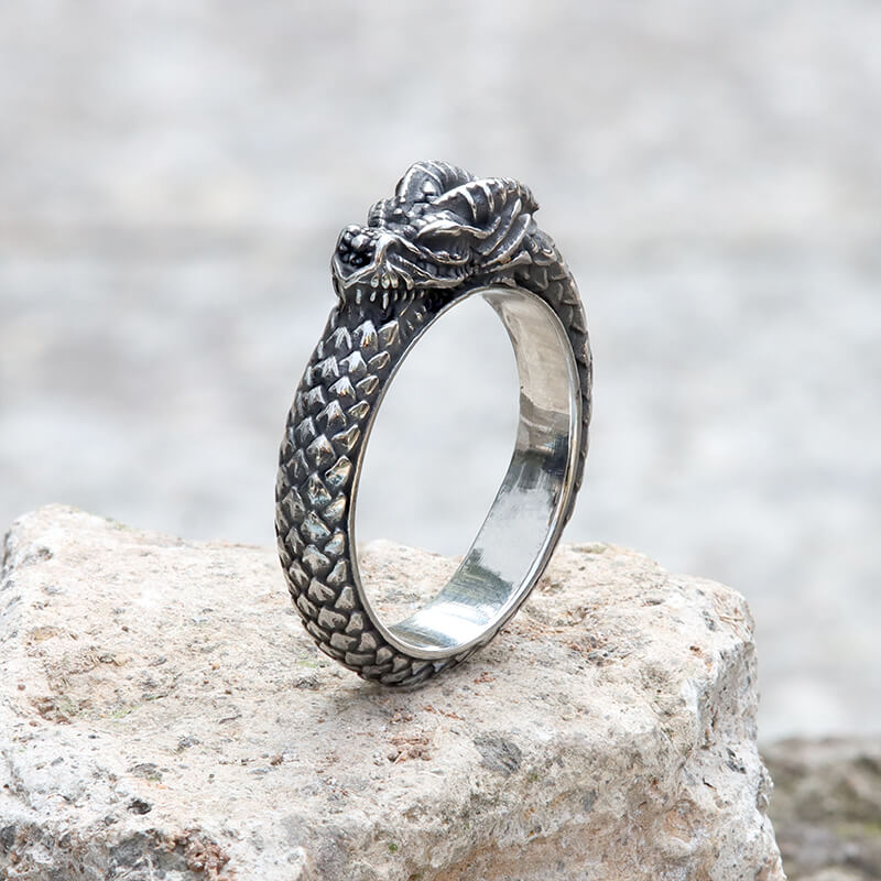 Dragon Ouroboros Stainless Steel Ring | Gthic.com