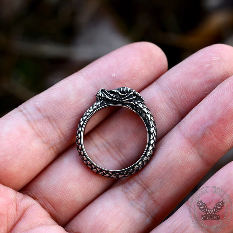 Dragon Ouroboros Stainless Steel Ring | Gthic.com