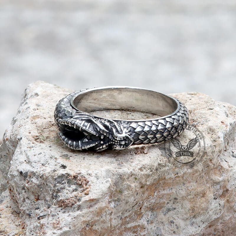 Dragon Ouroboros Stainless Steel Ring | Gthic.com