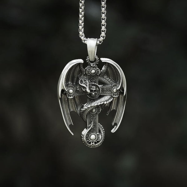 Dragon Pure Tin Celtic Cross Necklace | Gthic.com