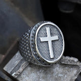 Dragon Scale Pattern Stainless Steel Cross Ring 01 | Gthic.com