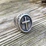 Dragon Scale Pattern Sterling Silver Cross Ring  02 | Gthic.com