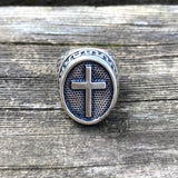 Dragon Scale Pattern Sterling Silver Cross Ring  04 | Gthic.com