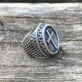 Dragon Scale Pattern Sterling Silver Cross Ring  05 | Gthic.com