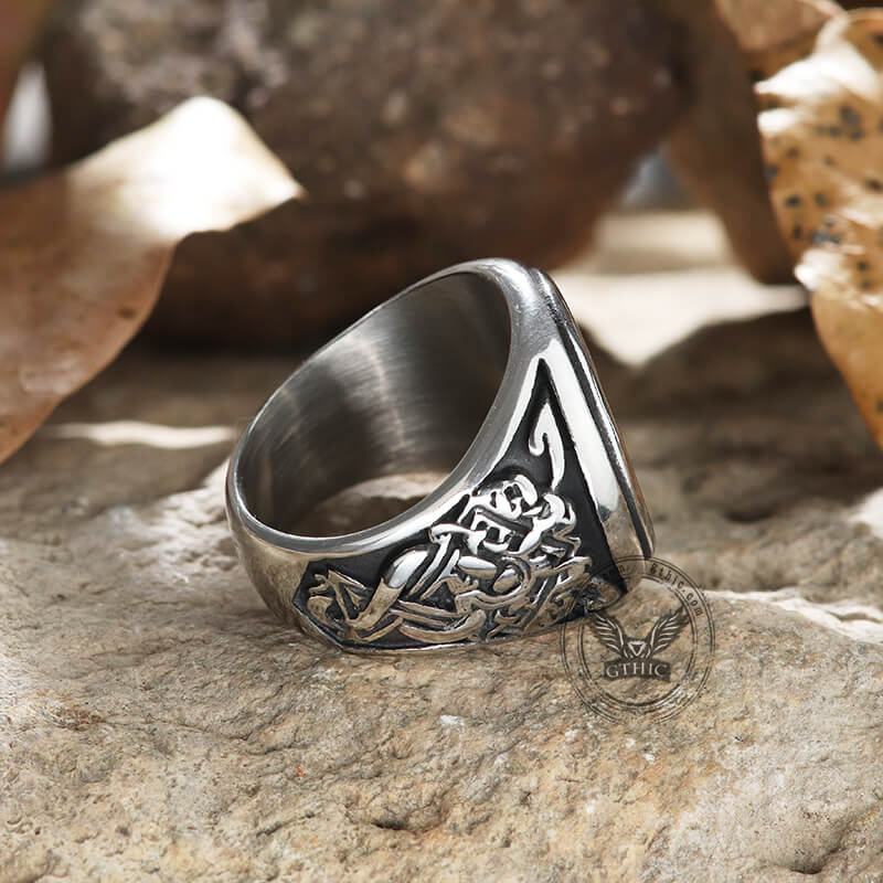 Dragon Ship Stainless Steel Viking Ring | Gthic.com