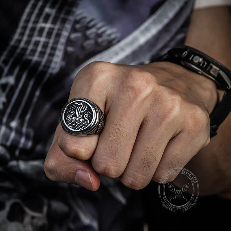 Dragon Ship Stainless Steel Viking Ring | Gthic.com