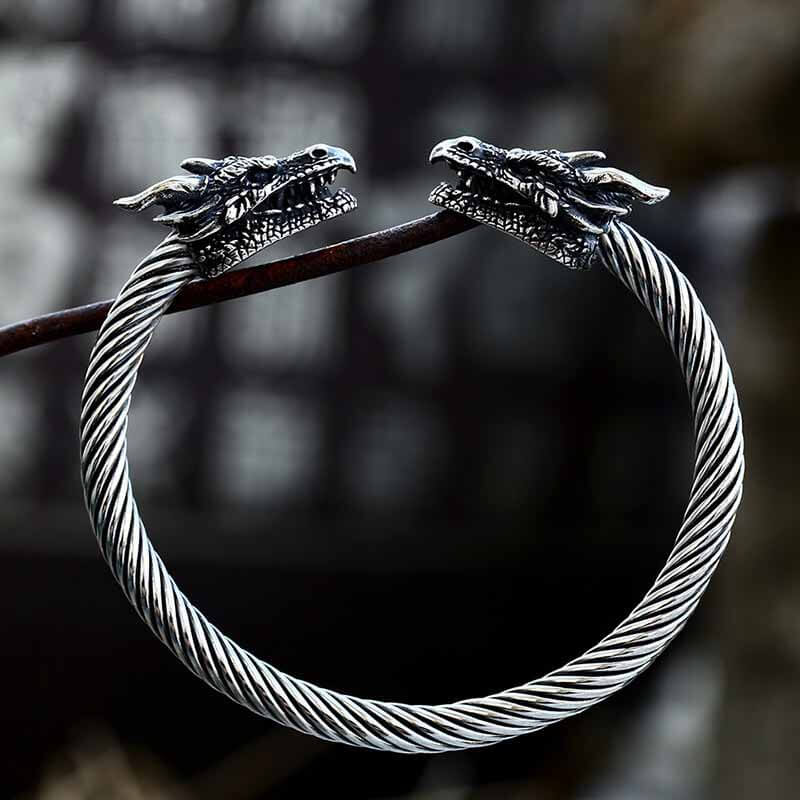 Dragon Bracelet, Heavy Woven 925 Sterling Silver – Crystal Heart