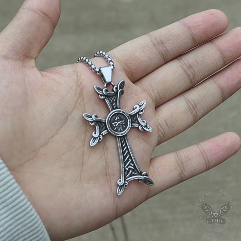 Pendentif viking croix celtique vintage en acier inoxydable