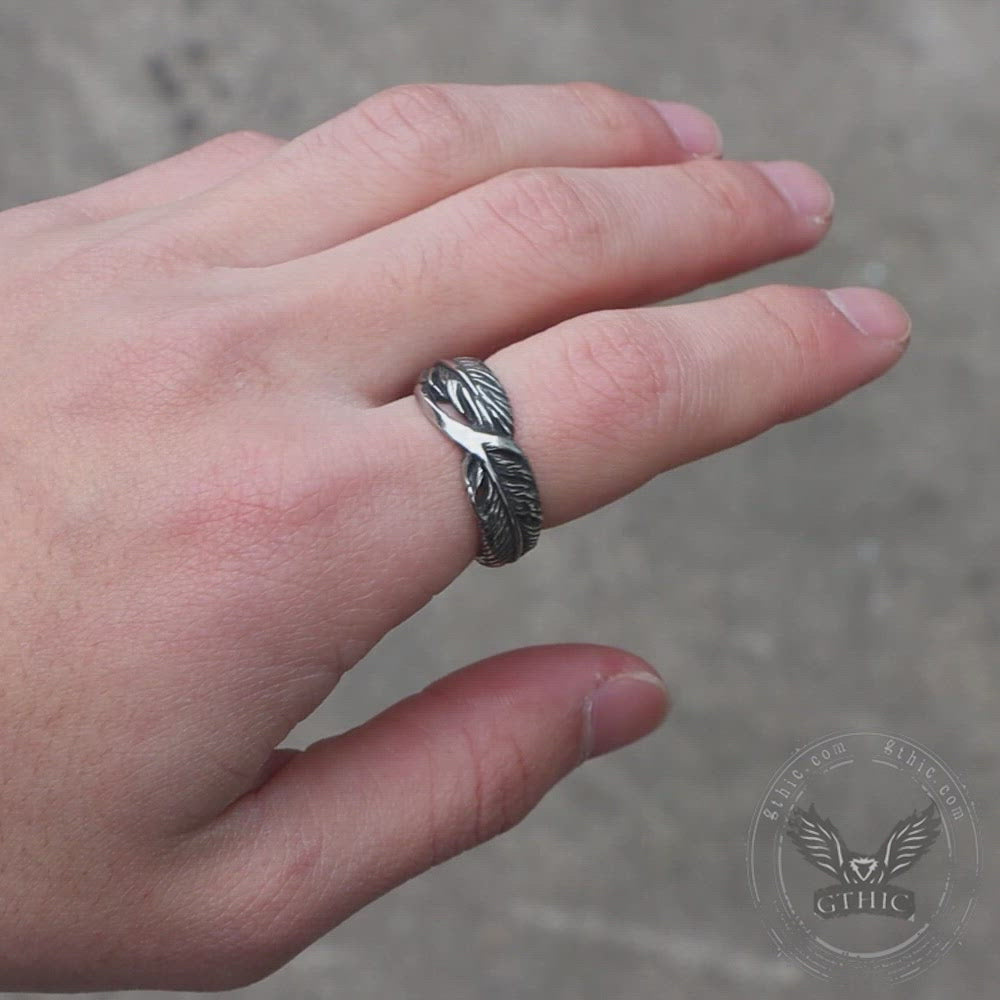 Retro Feather-shaped Stainless Steel Ring