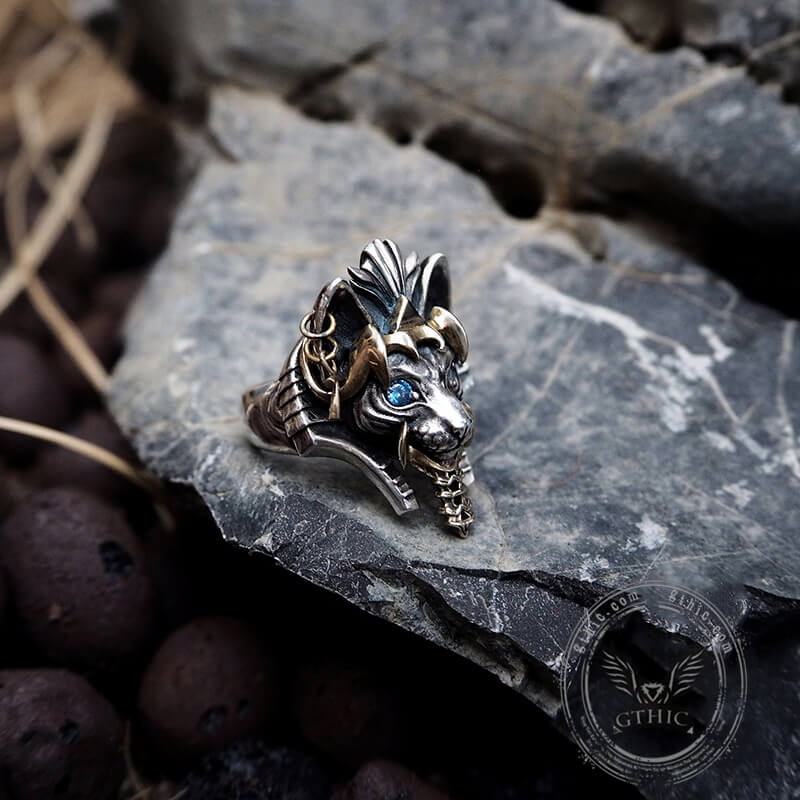 Egypt Sphinx Cat Sterling Silver Pharaoh Ring | Gthic.com