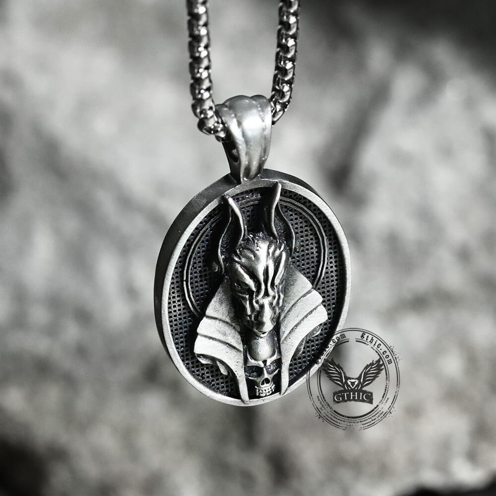 Egyptian God of Death Anubis Pure Tin Skull Necklace | Gthic.com