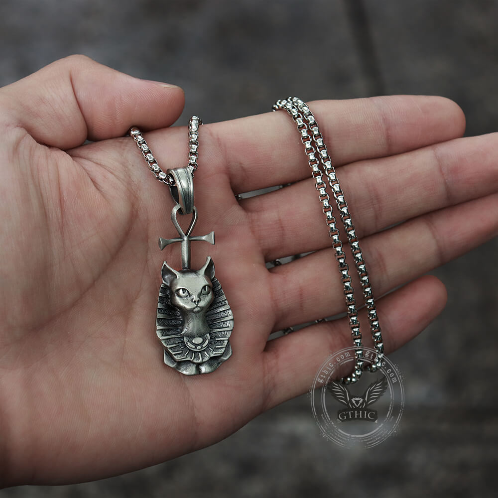 Egyptian Pharaoh Cat Mafdet Pure Tin Necklace | Gthic.com