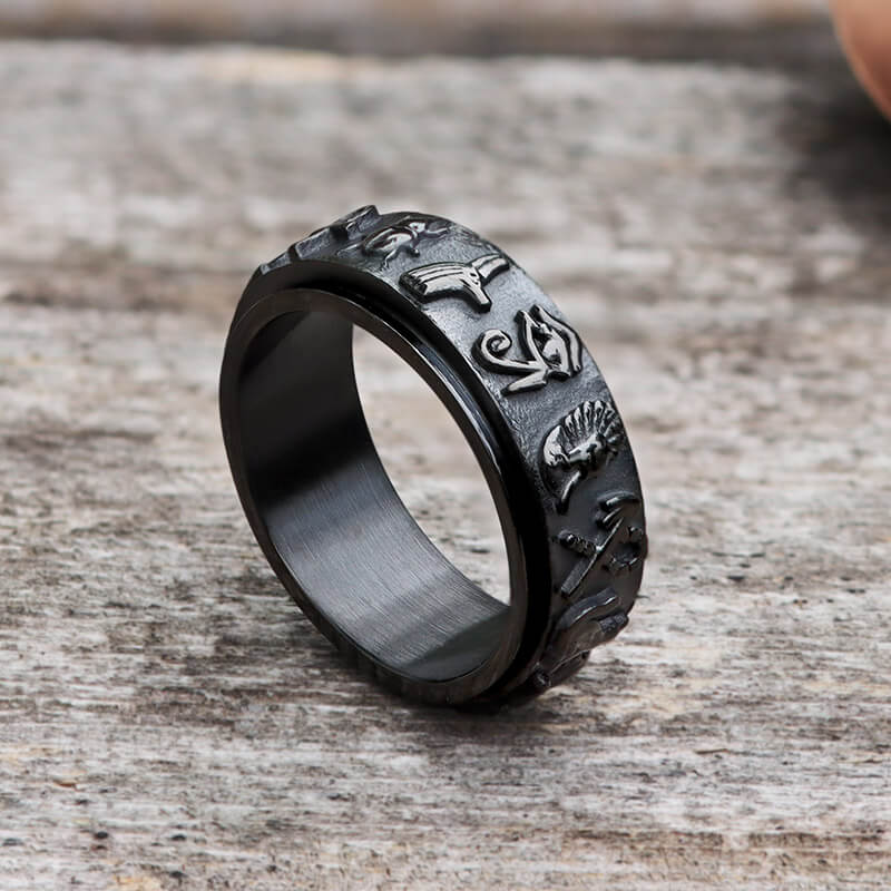 Egyptian Symbols Ankh Stainless Steel Spinner Ring | Gthic.com