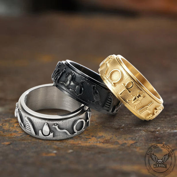 Egyptian Symbols Ankh Stainless Steel Spinner Ring | Gthic.com